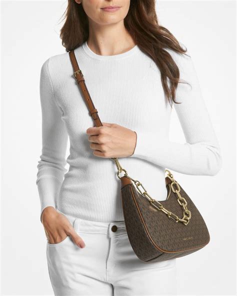 michael kors cora large zip pouchette|Cora Large Logo Shoulder Bag .